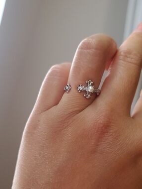 Sterling Silver Cross Ring with White Pearl Accent